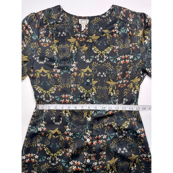 Mo:Vint Black Floral Long Sleeve Dress Size Medium Elegant & Feminine - Picture 10 of 10